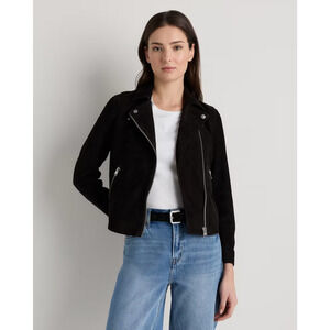 Quince Women 100% Suede Biker Jacket Navy S NWT MSRP $200